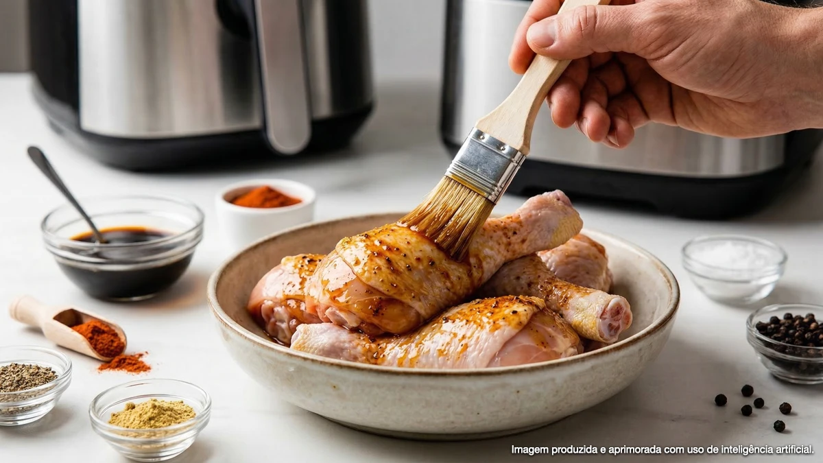 Frango temperado com molho em prato