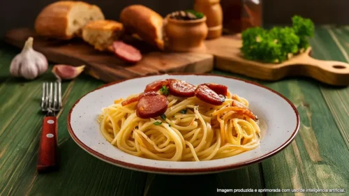 Espaguete à Carbonara com Linguiça