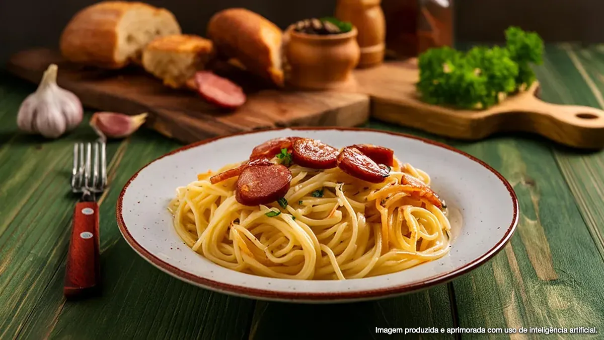 Espaguete à Carbonara com Linguiça