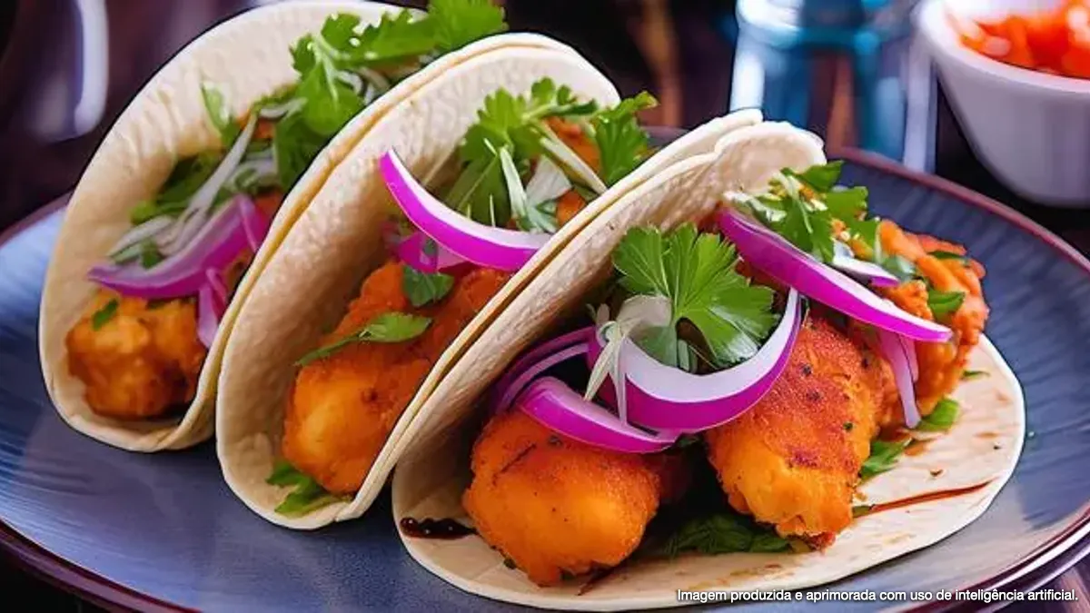 Tacos de Filé de Frango Empanado Vegetal com Salsinha e Cebola