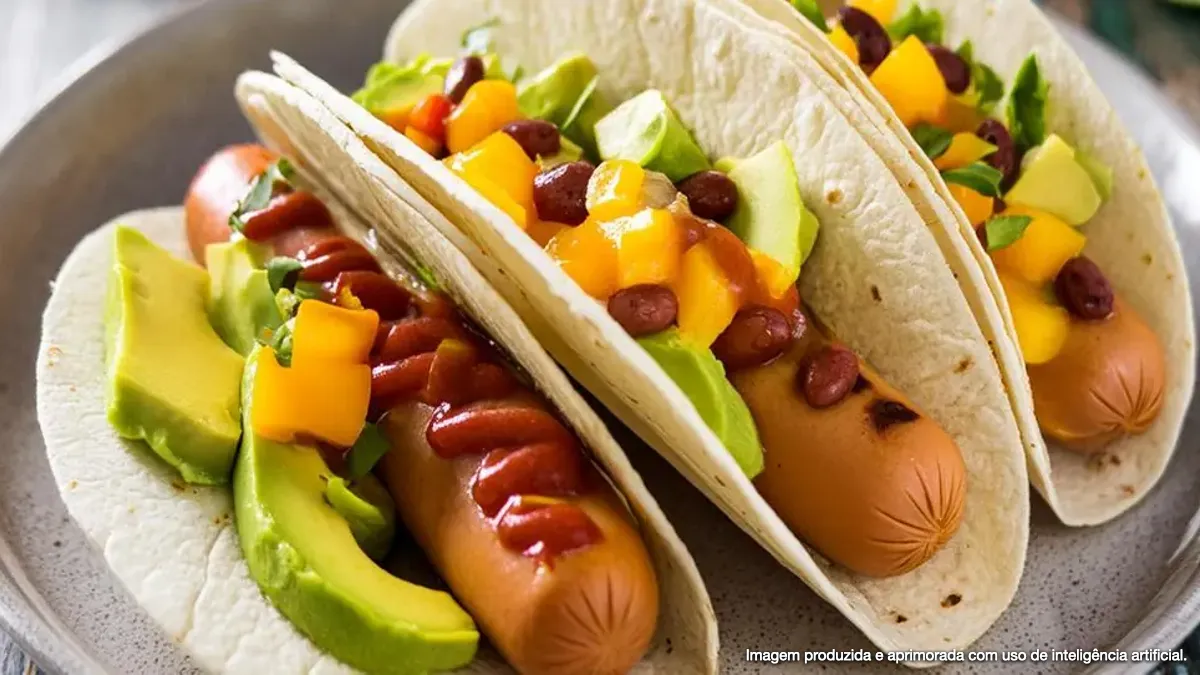 Tacos de Salsicha Vegetal com Manga e Abacate