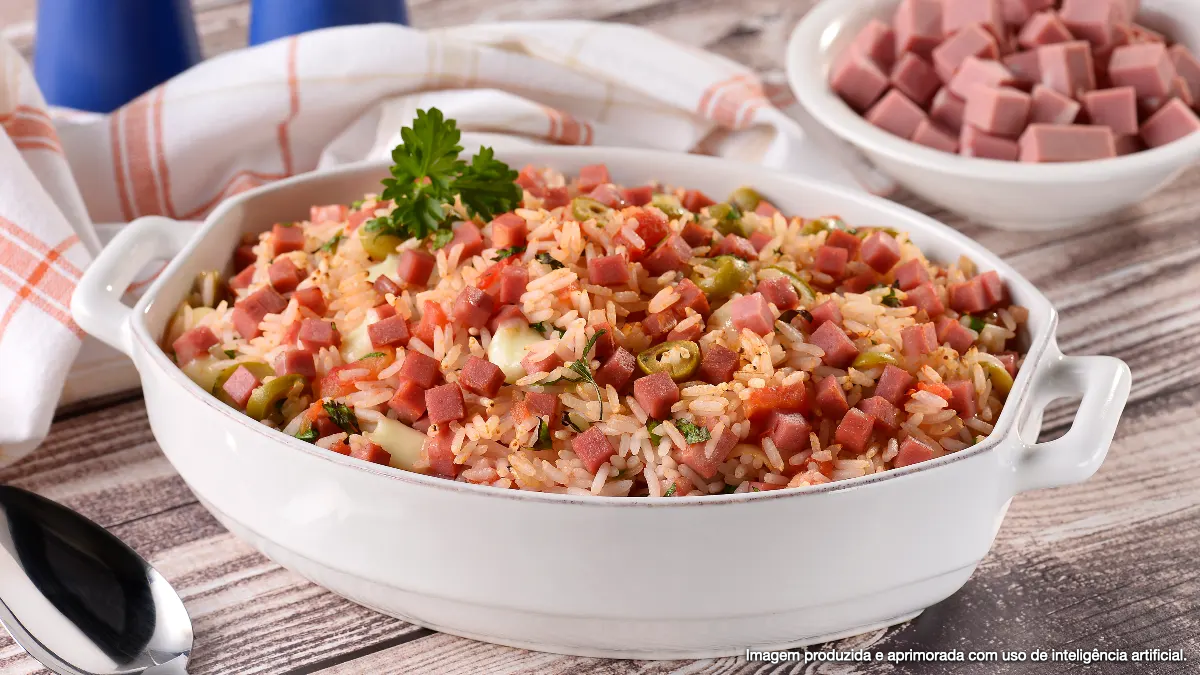 Arroz de Forno com Mortadela