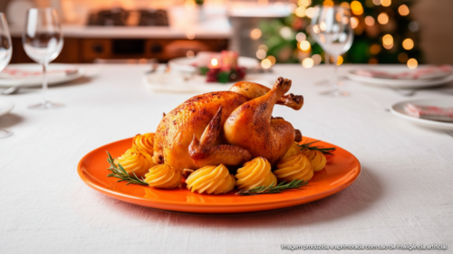 Ave Fiesta com batatas duchesse e molho de alho poró