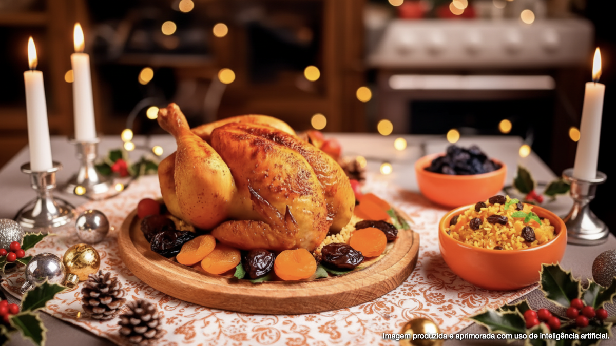 Ave Fiesta com frutas secas e arroz de festa