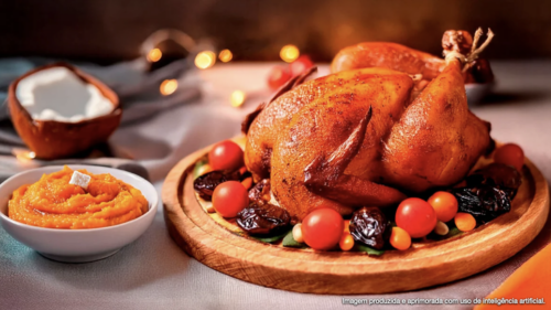 Ave Fiesta com purê de abóbora e coco