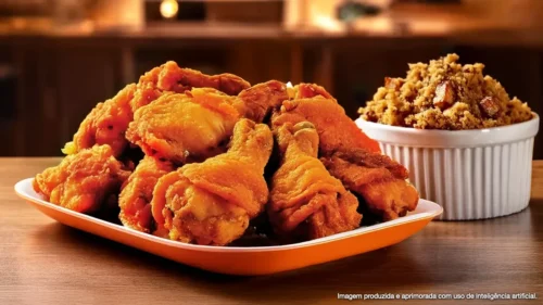 Frango à passarinho com farofa de bacon