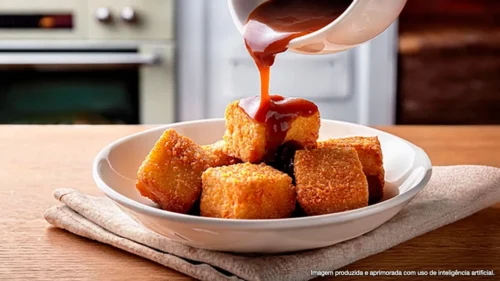 Mortadela empanada com molho agridoce