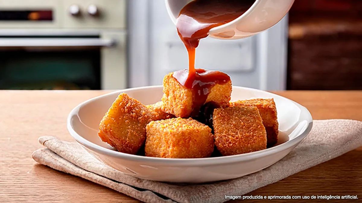 Mortadela empanada com molho agridoce