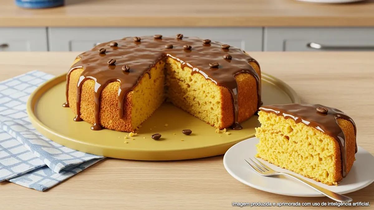 Bolo de fubá com calda de café