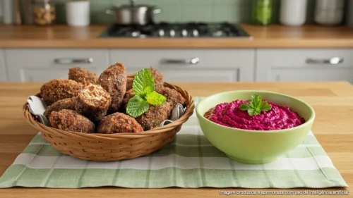 Kibe vegetal com homus de beterraba