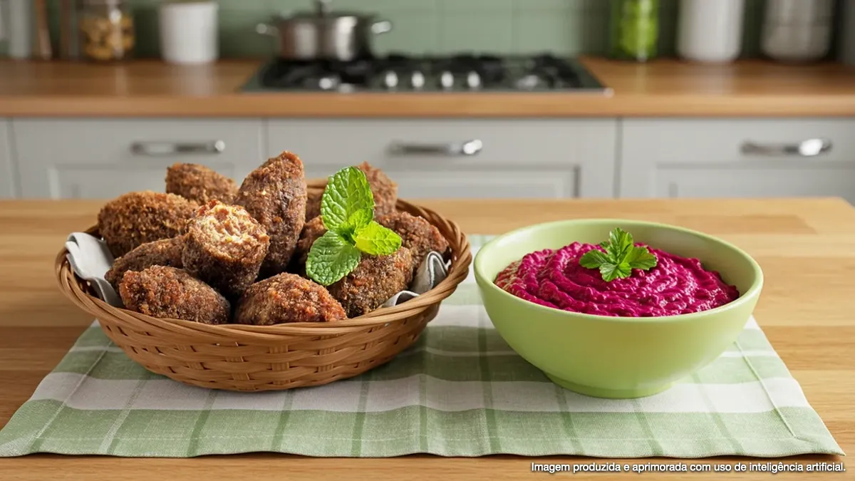 Kibe vegetal com homus de beterraba