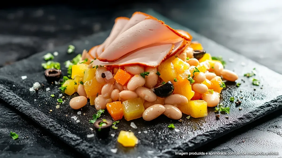 Salada de feijão branco com lombo condimentado