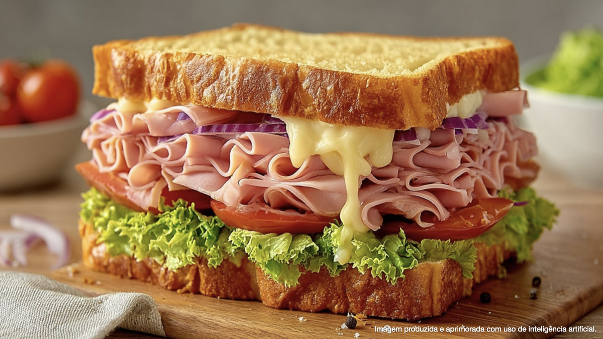 Sanduíche de lombo suíno com salada e molho agridoce