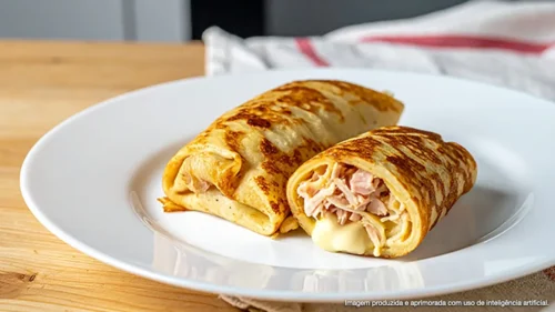 Crepe de peito de peru defumado com molho de queijo