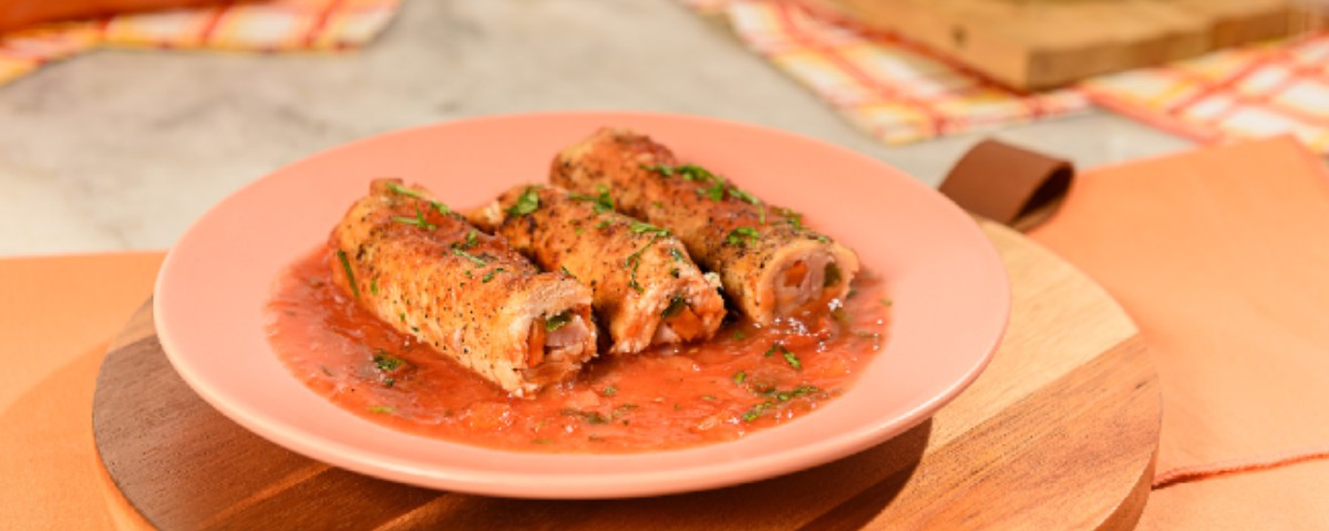Bife à rolê de frango