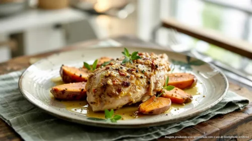 Filé de peito de frango orgânico marinado no iogurte