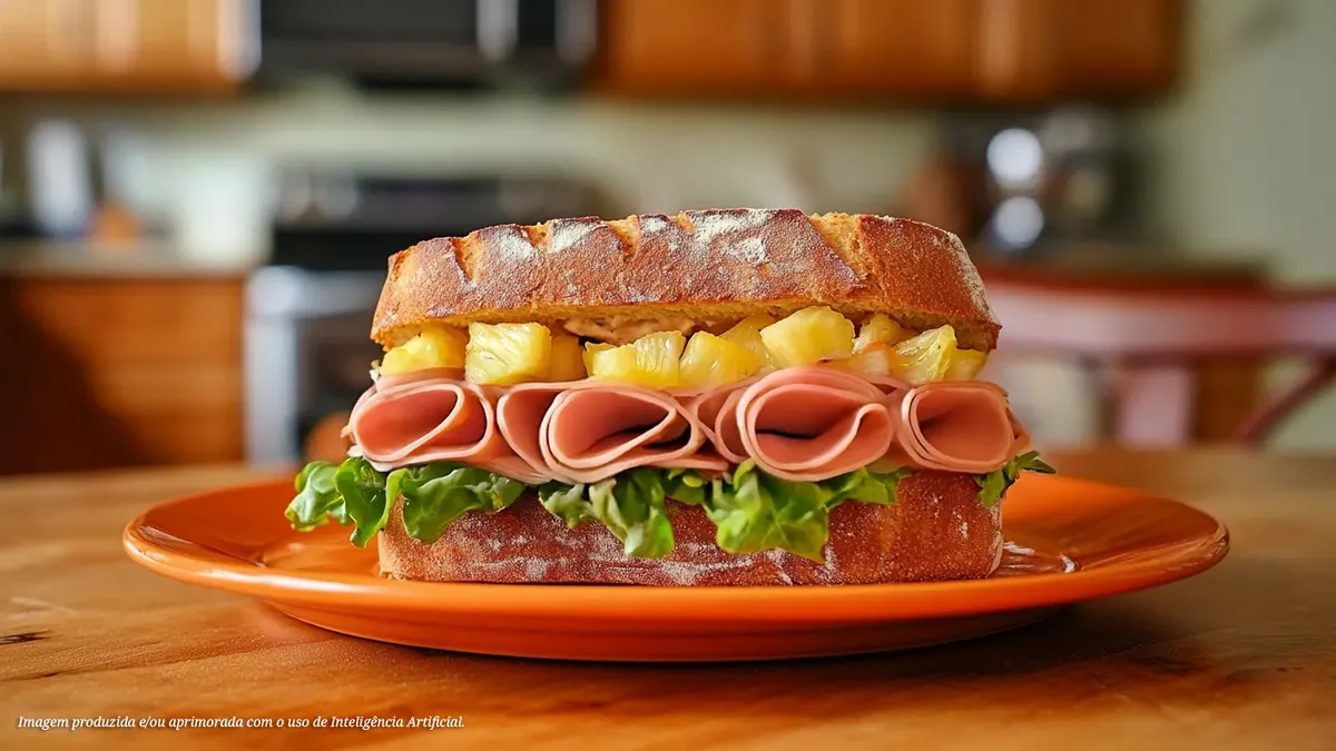 Sanduíche de presunto com abacaxi assado na airfryer