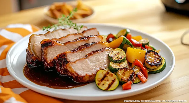 Picanha Suína Grelhada com Batatas na Brasa