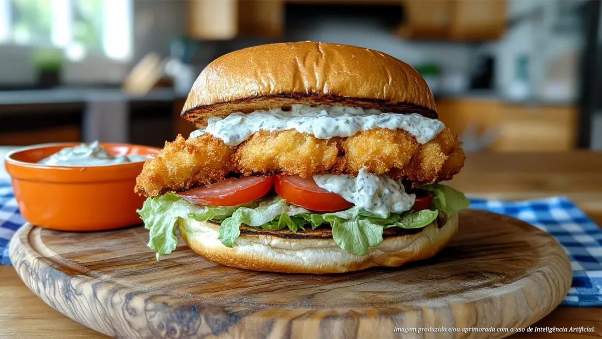 Hambúrguer de peixe empanado