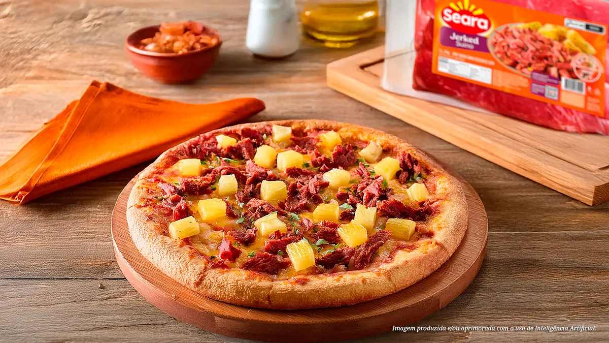 Pizza de jerked suíno com abacaxi