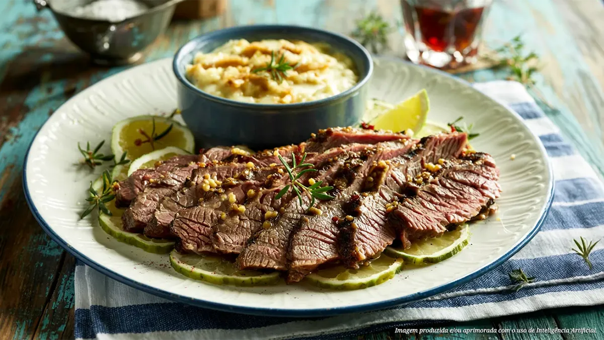 Molho bechamel e bife mineiro (peito bovino)