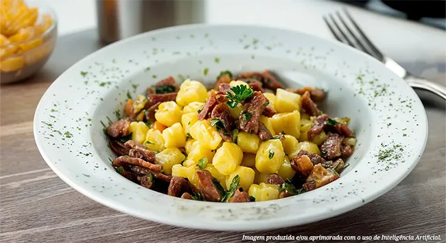 Nhoque de batata-doce com ragu de rabada