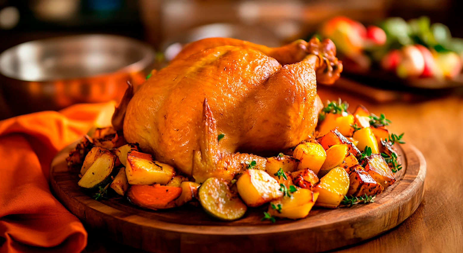 Ave Fiesta com legumes caramelizados ao forno