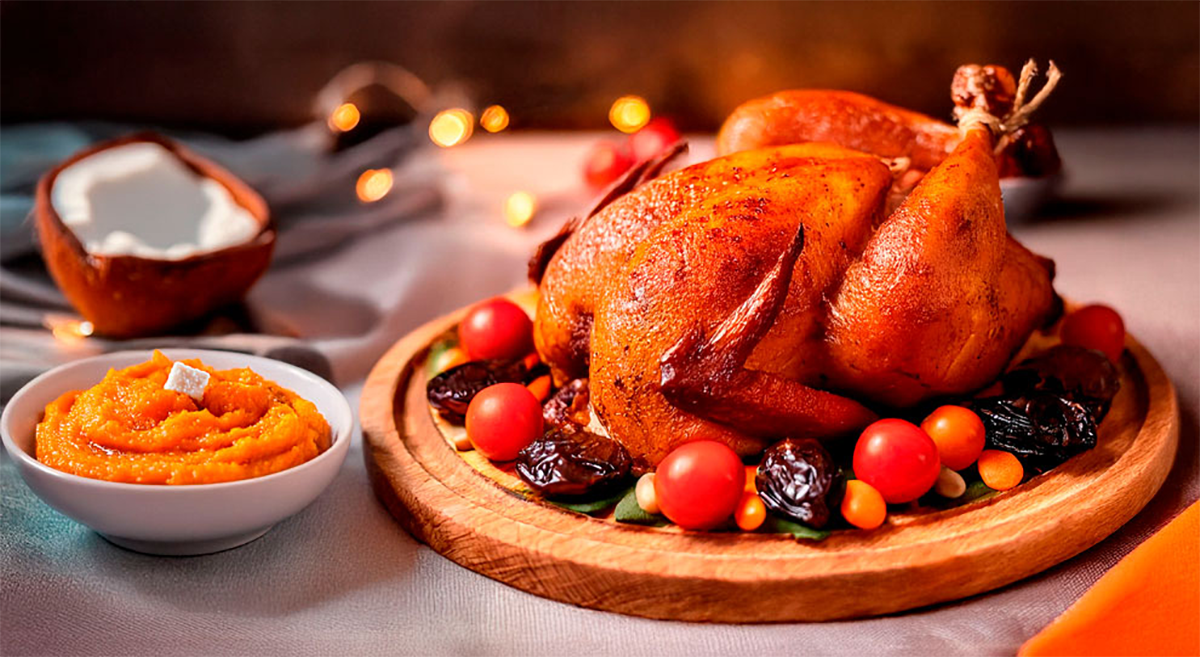 Ave Fiesta com purê de abóbora e coco