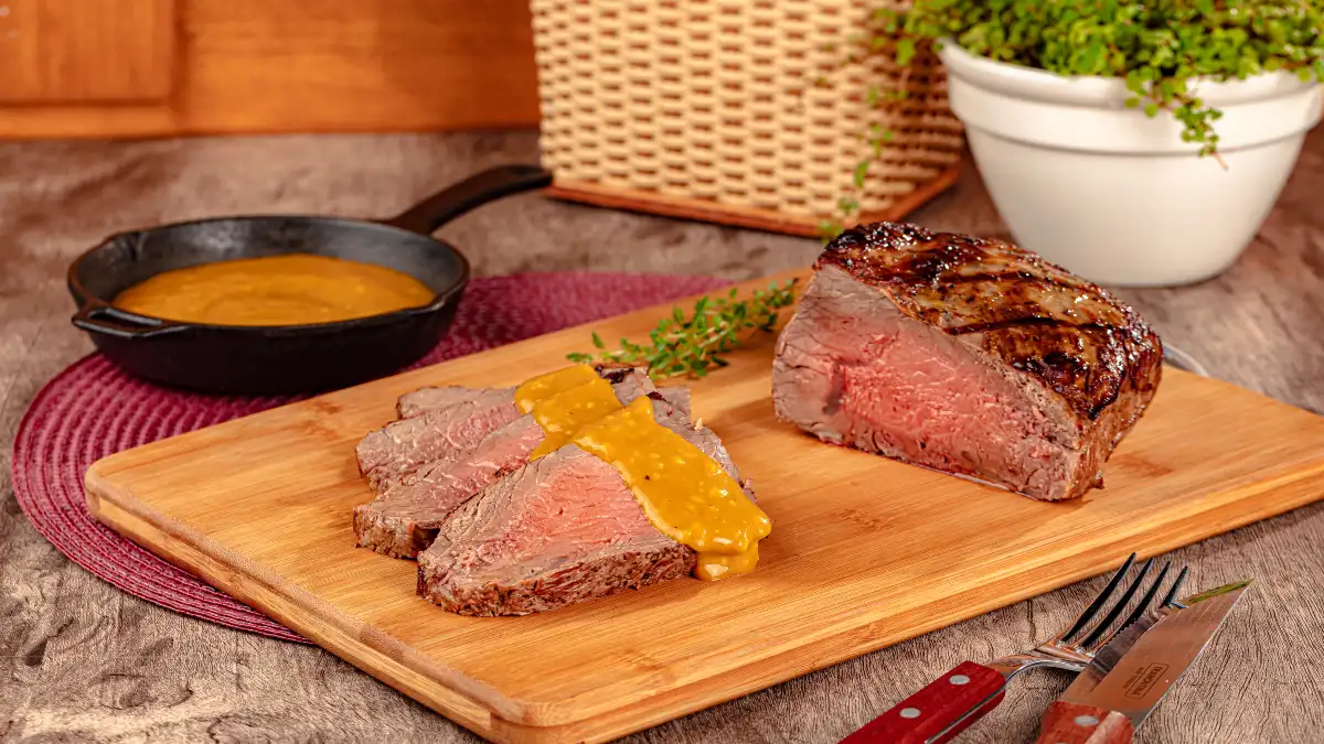 Coração da alcatra com molho de mostarda