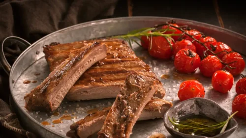 Costela Suína com Alecrim com Tomates Assados em Rama