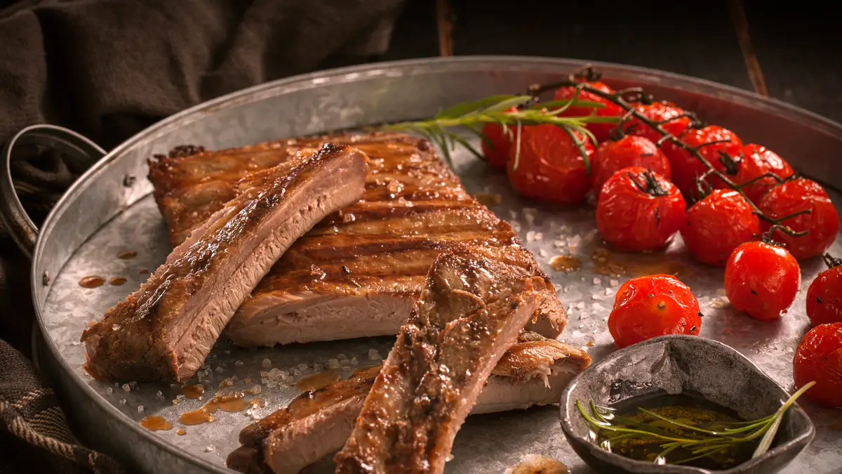 Costela Suína com Alecrim com Tomates Assados em Rama