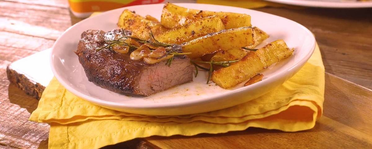 Picanha com Mandioca na Margarina