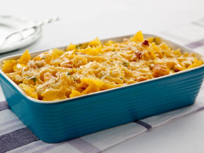 Macarrão Gratinado com Cheddar e Bacon