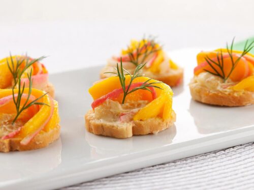 Canapés de Pasta de Gengibre, Kani e Manga