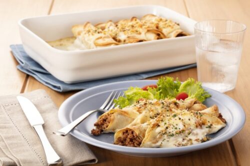 Panquecas de carne e gratinadas